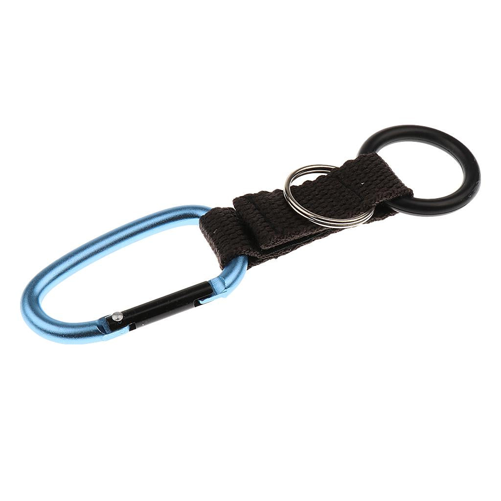 Hiking Travel Water Bottle Carabiner Clip Hook with Rubber Ring Light Blue