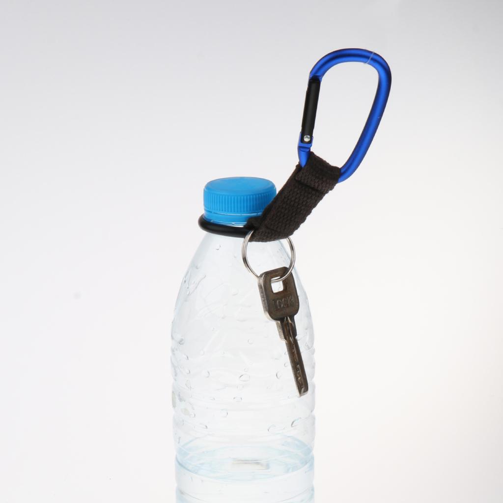 Hiking Travel Water Bottle Carabiner Clip Hook with Rubber Ring Dark Blue
