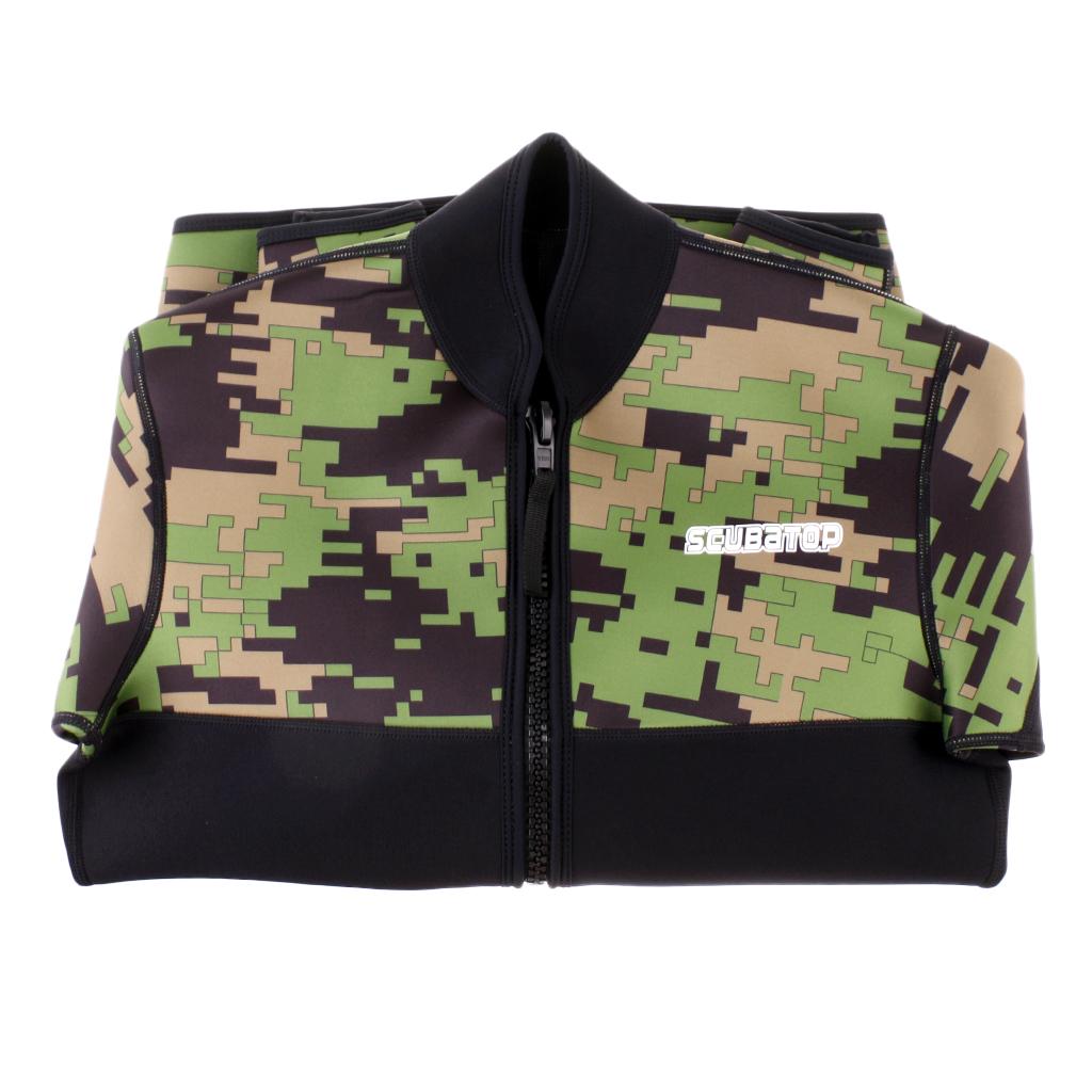 2.5mm Neoprene Green Camo Scuba Diving Wetsuit Top Snorkel Surf Jacket S