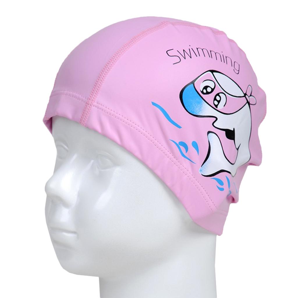 Children's Waterproof Cartoon Dolphin Swimming Cap Ear Protection Pink