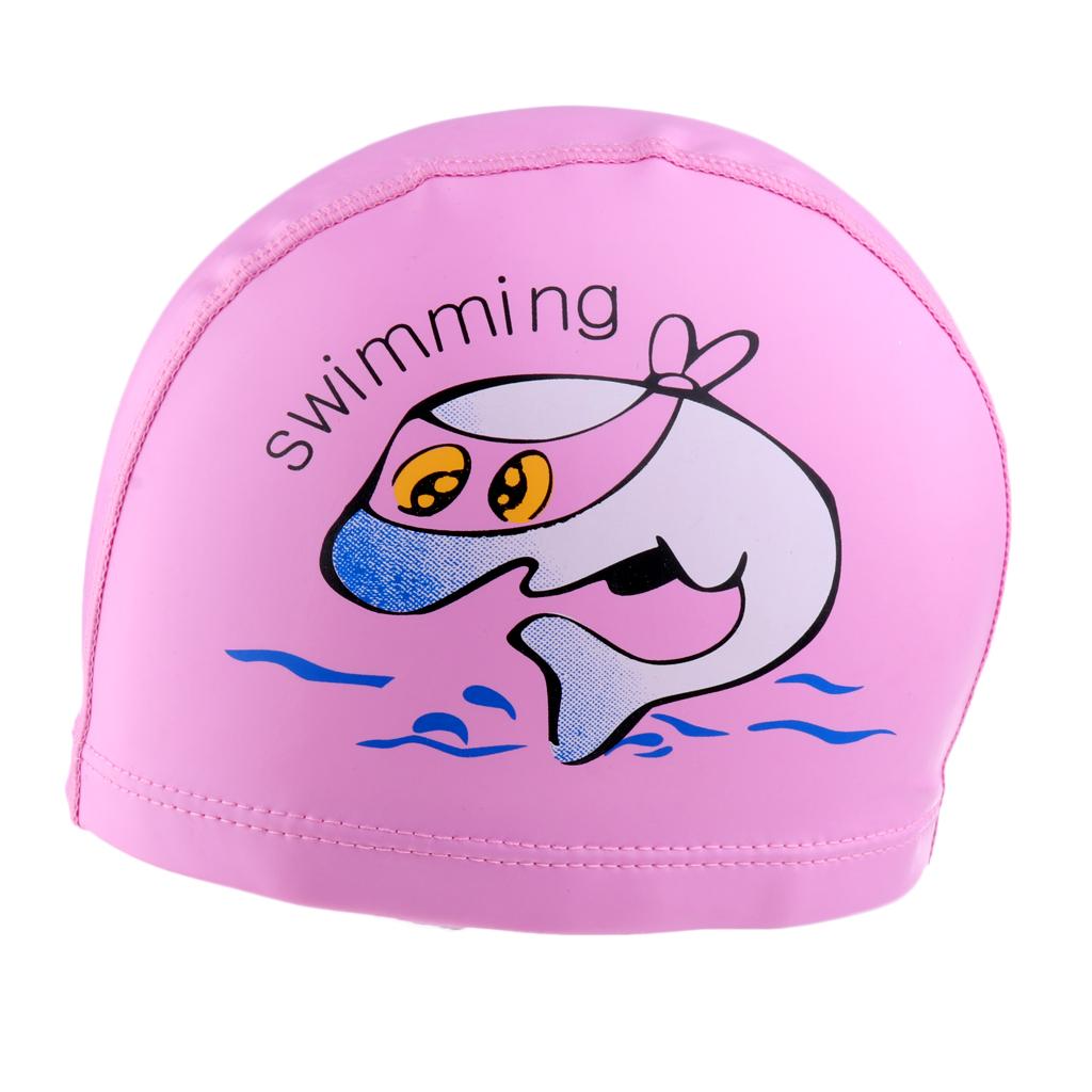 Children's Waterproof Cartoon Dolphin Swimming Cap Ear Protection Pink
