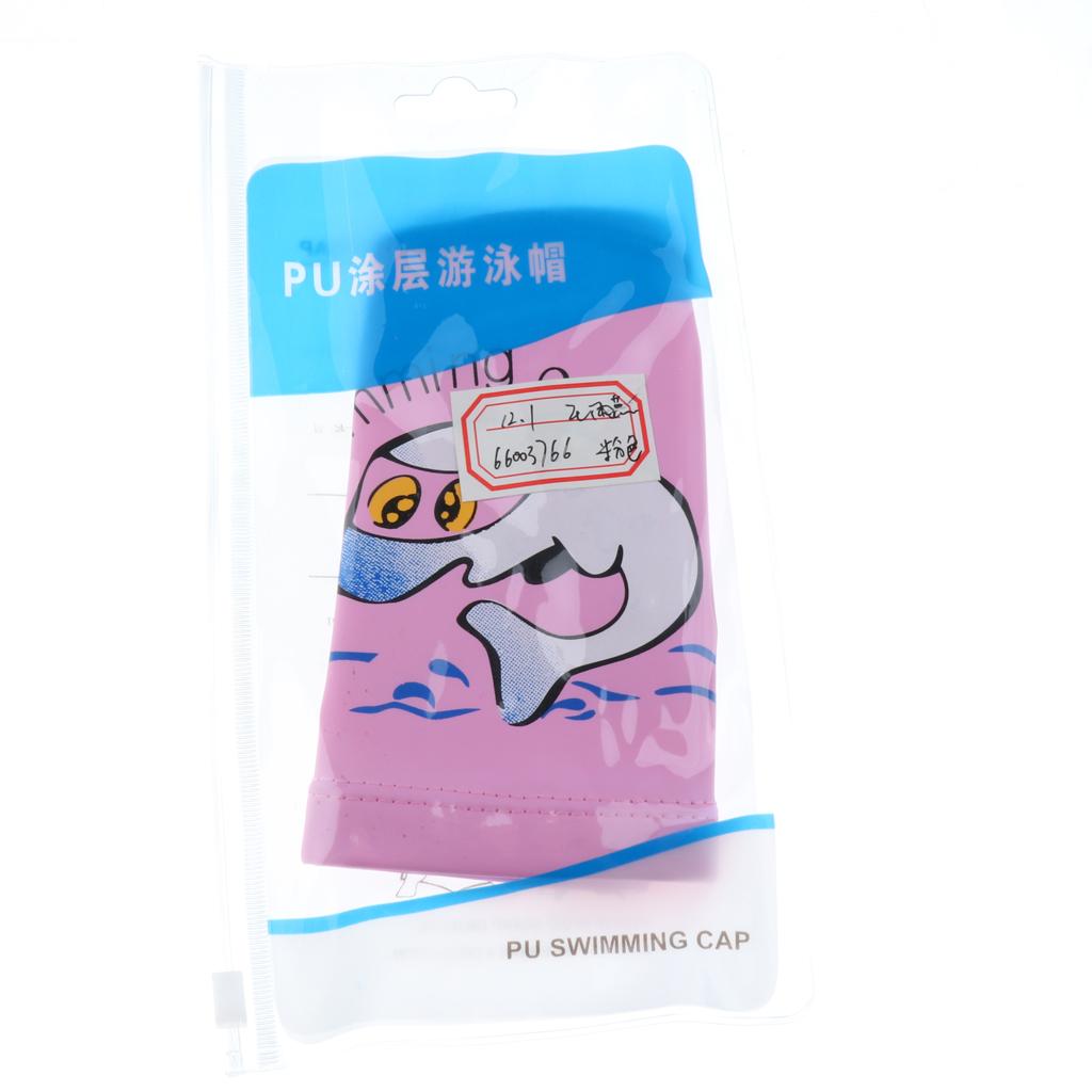 Children's Waterproof Cartoon Dolphin Swimming Cap Ear Protection Pink