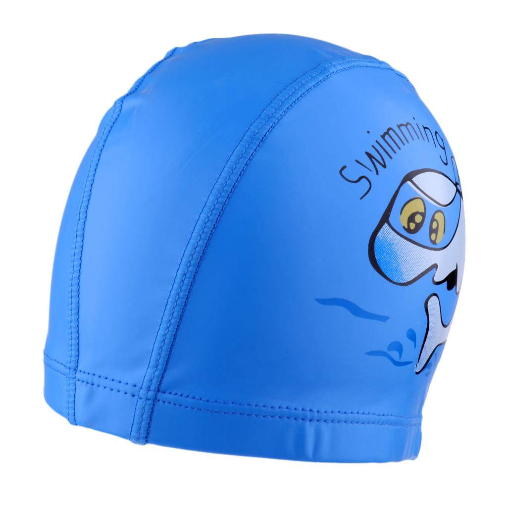 Children's Waterproof Cartoon Dolphin Swimming Cap Ear Protection Blue