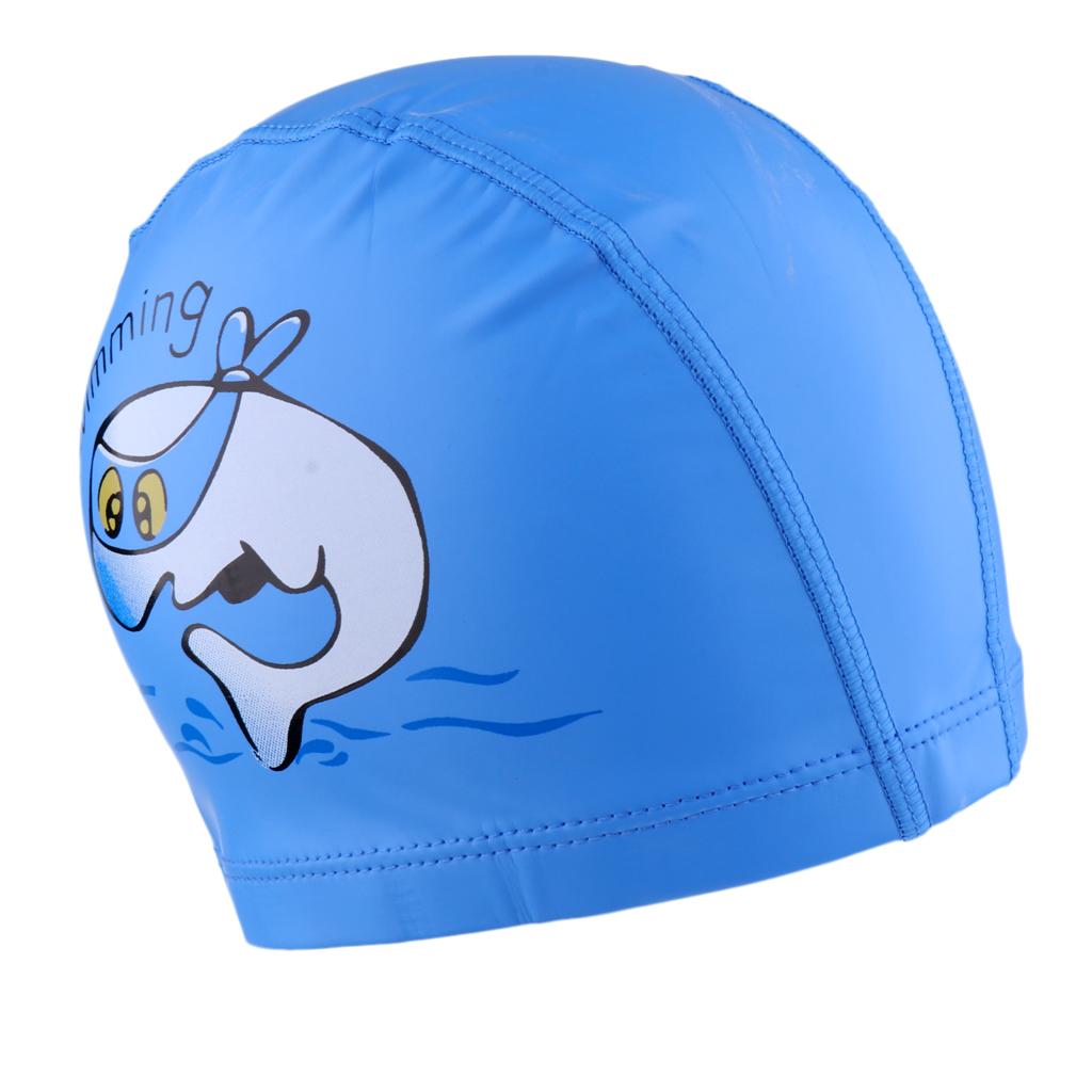 Children's Waterproof Cartoon Dolphin Swimming Cap Ear Protection Blue