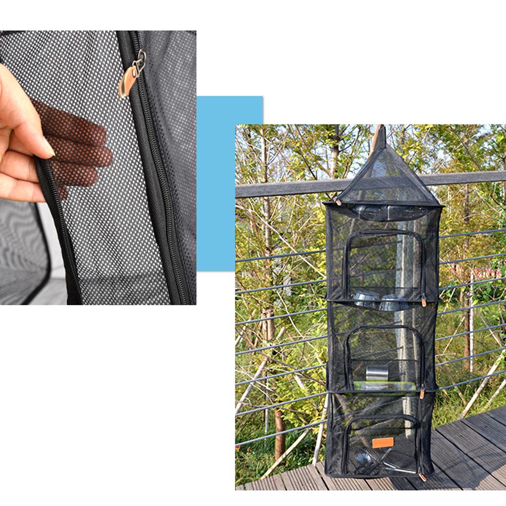 Folding Portable Outdoor Hanging Mesh Drying 4 Tier Storage Basket Organizer
