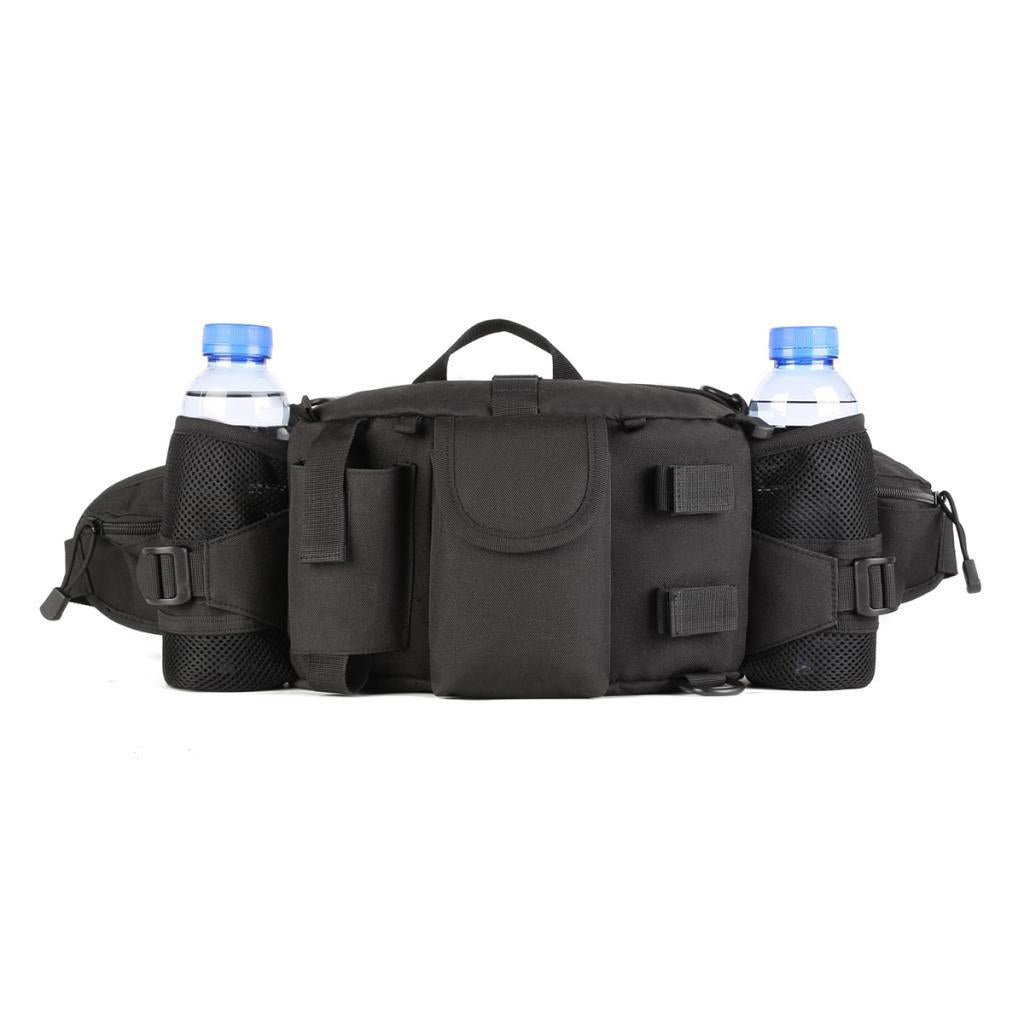 Outdoor Hiking Double Water Bottle Waist Bag Fanny Pack Black
