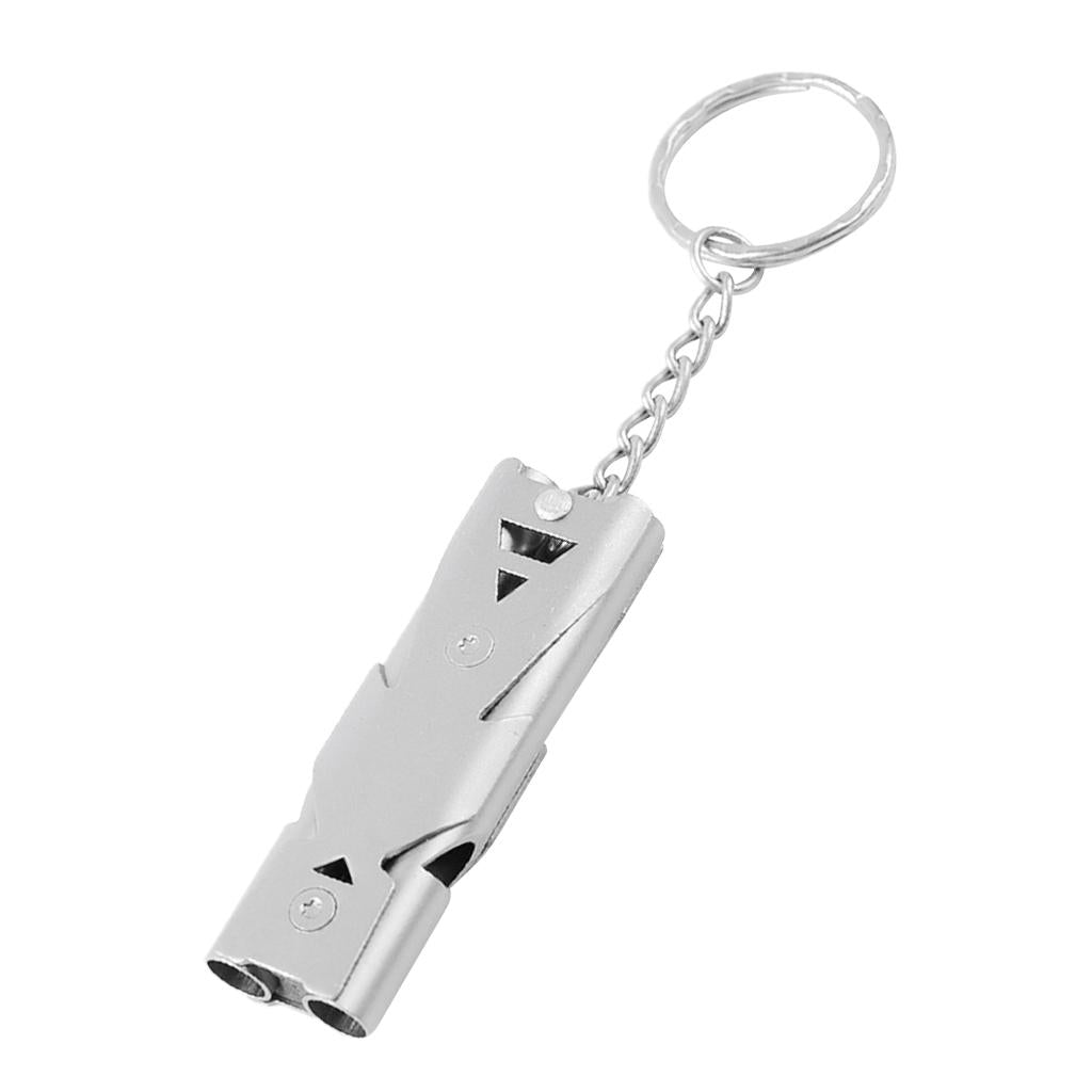 Double Pipe High Decibel Outdoor Camping Survival Emergency Whistle Silver