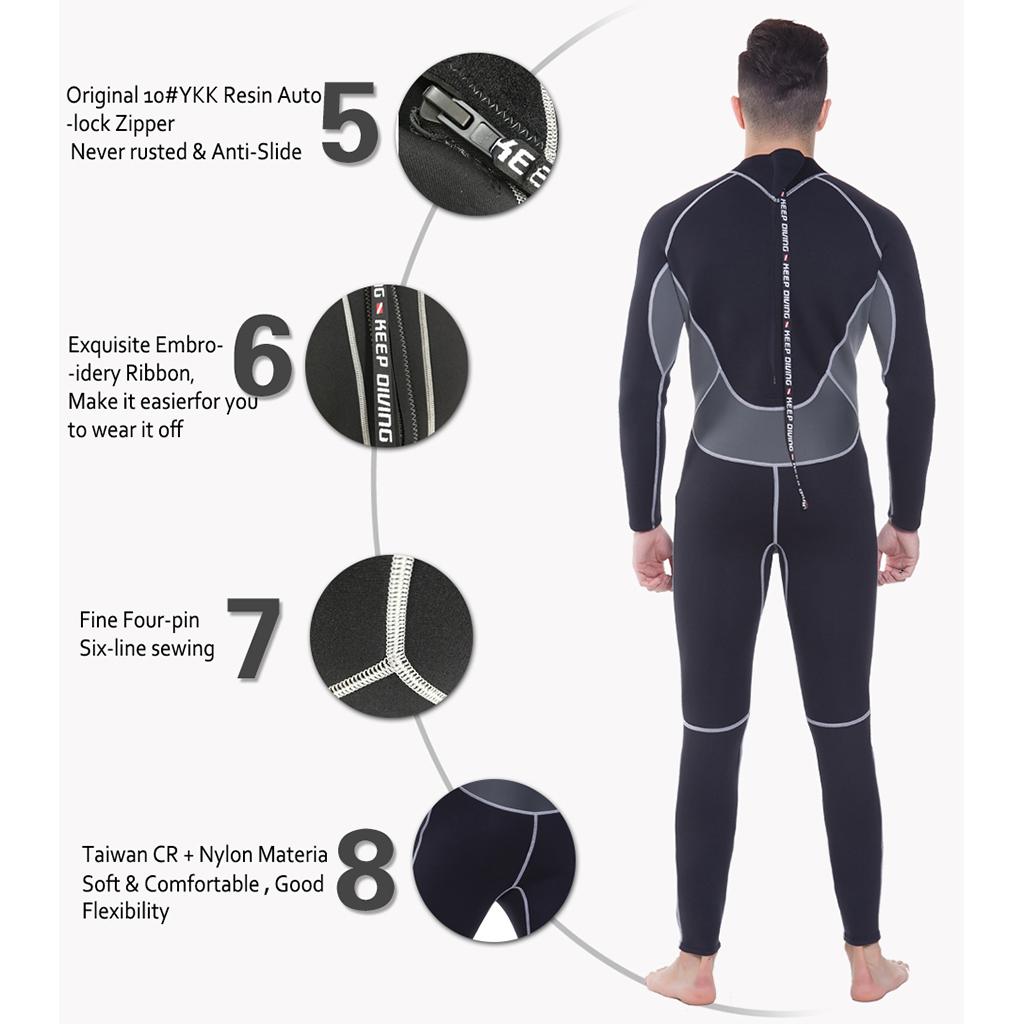 Stretchy Warm 3mm Neoprene Mens Full Body Wetsuit Dive Scuba Snorkeling M