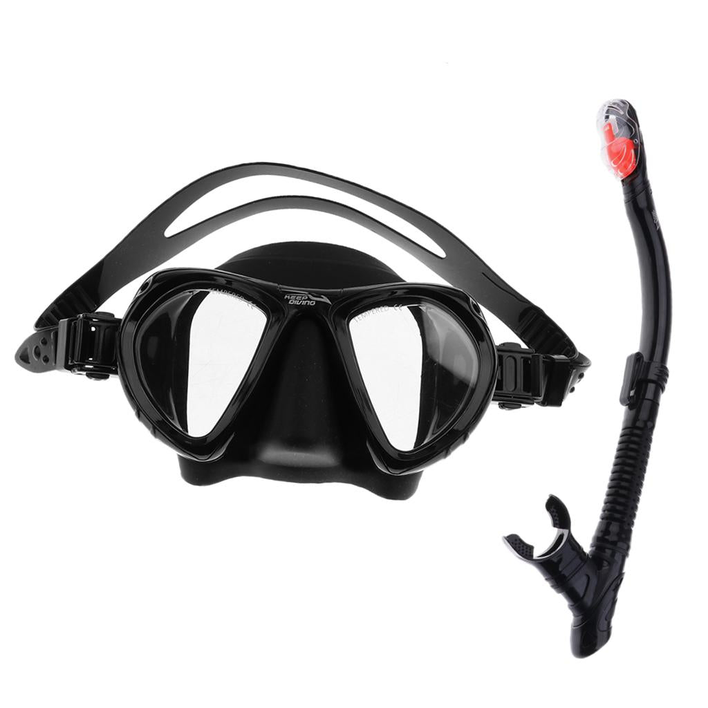 Scuba Diving Snorkeling Swimming Mask and Dry Snorkel Set Dive Gear Black