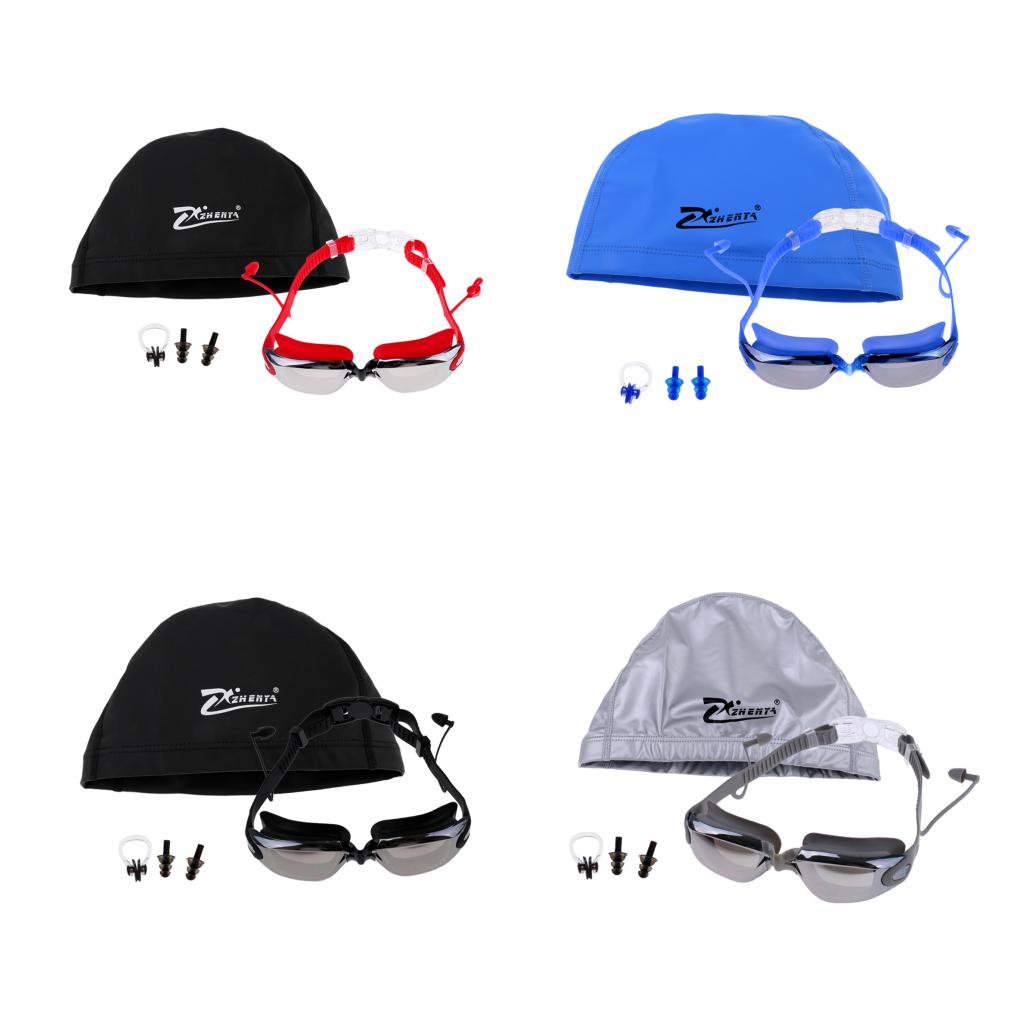 Anti Fog Swimming Goggles with Case + Swim Cap + Nose Clip + Ear Plugs Red