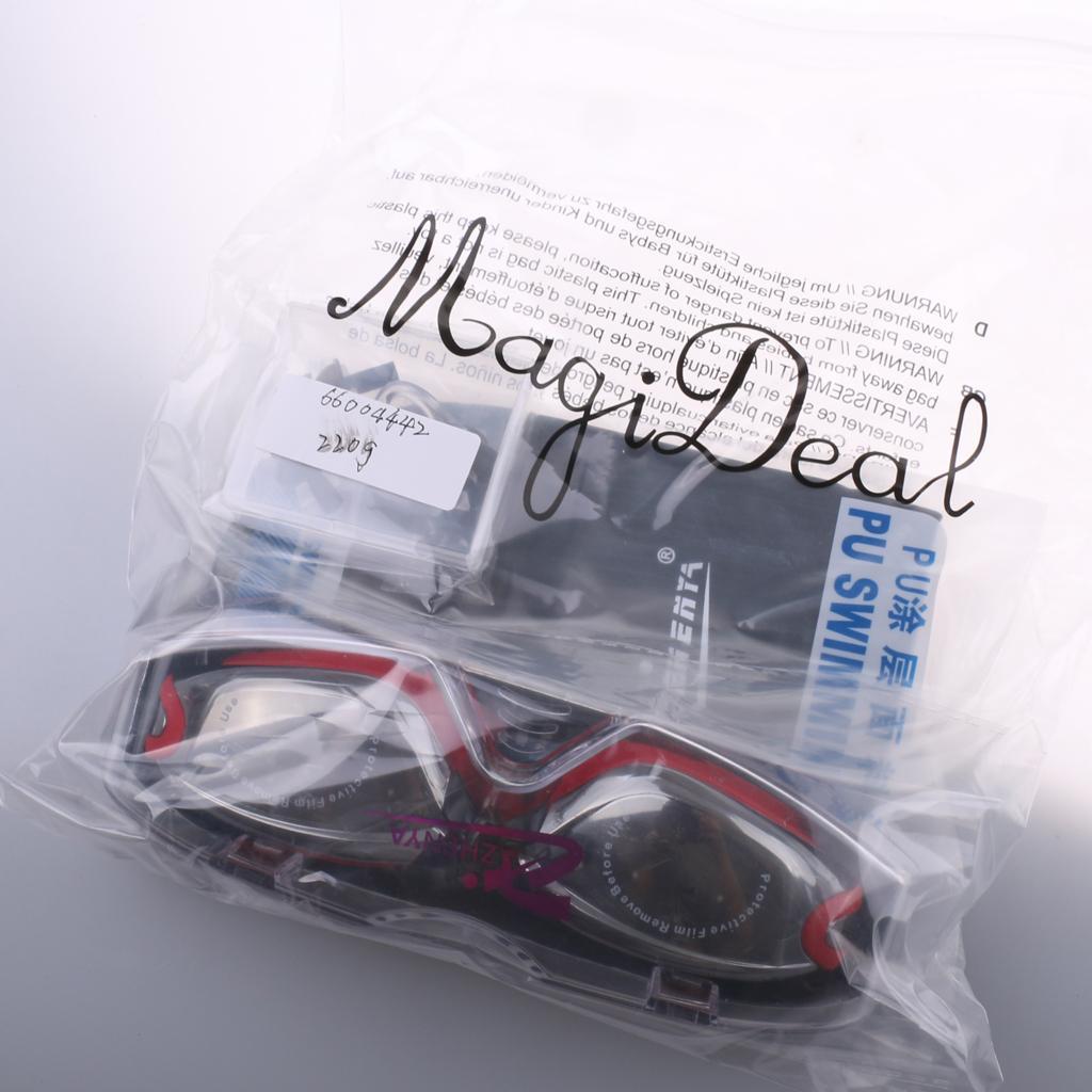 Anti Fog Swimming Goggles with Case + Swim Cap + Nose Clip + Ear Plugs Red