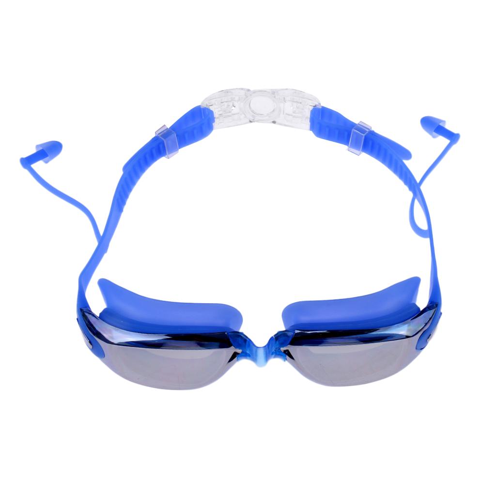 Anti Fog Swimming Goggles with Case + Swim Cap + Nose Clip + Ear Plugs Blue