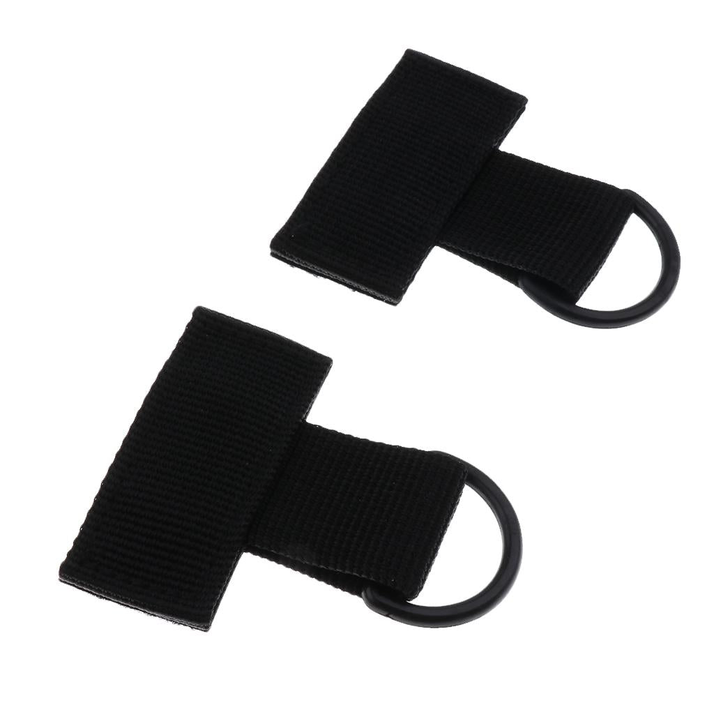 4x2 Pieces Outdoor MOLLE Nylon Webbing T Hook & Loop D Key Ring Black