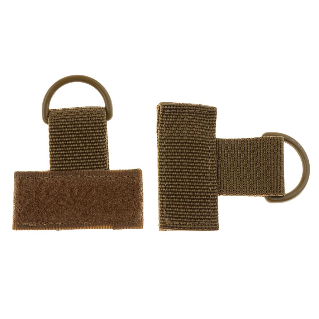 2 Pieces Outdoor MOLLE Nylon Webbing T Hook & Loop D Key Ring Tan
