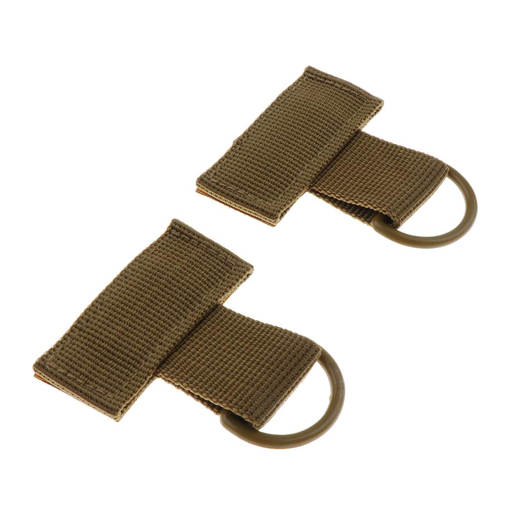 2 Pieces Outdoor MOLLE Nylon Webbing T Hook & Loop D Key Ring Tan