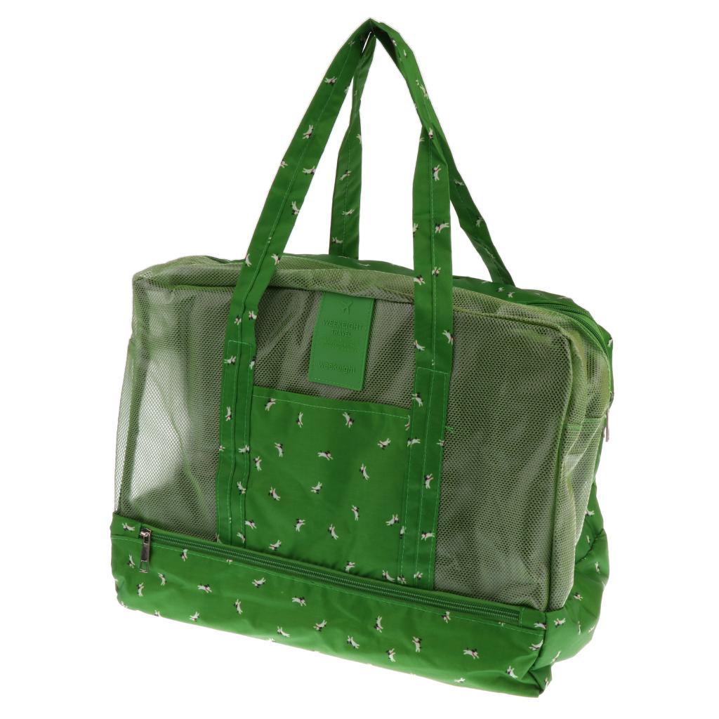 Swimming Mesh Beach Bag Tote with Waterproof Compartment Green and Doggie