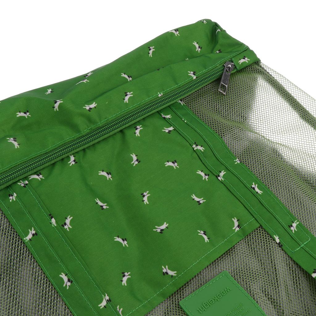 Swimming Mesh Beach Bag Tote with Waterproof Compartment Green and Doggie