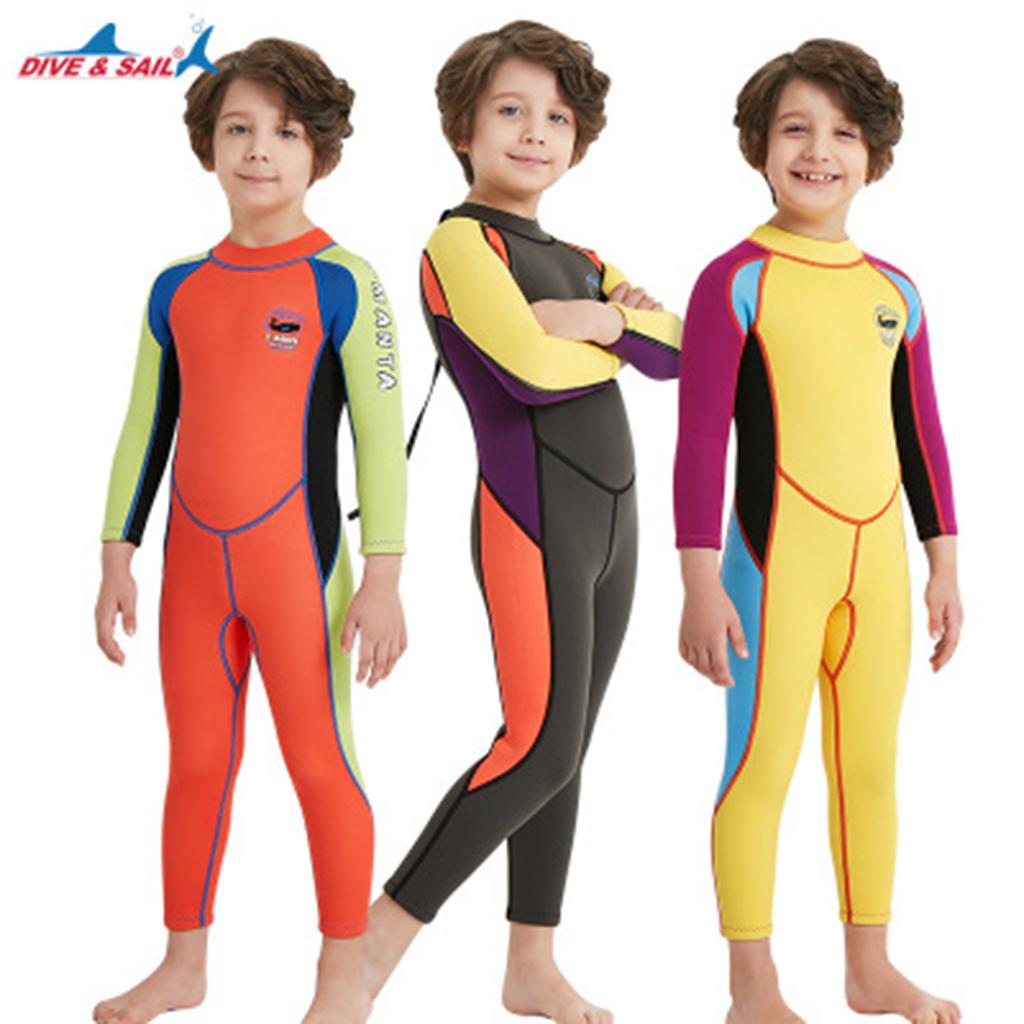 2.5mm Neoprene Kids Full Body Long Sleeve Diving Swimming Suit S Orange