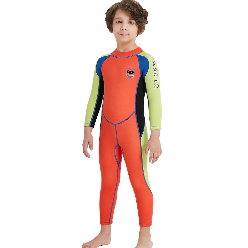 2.5mm Neoprene Kids Full Body Long Sleeve Diving Swimming Suit S Orange