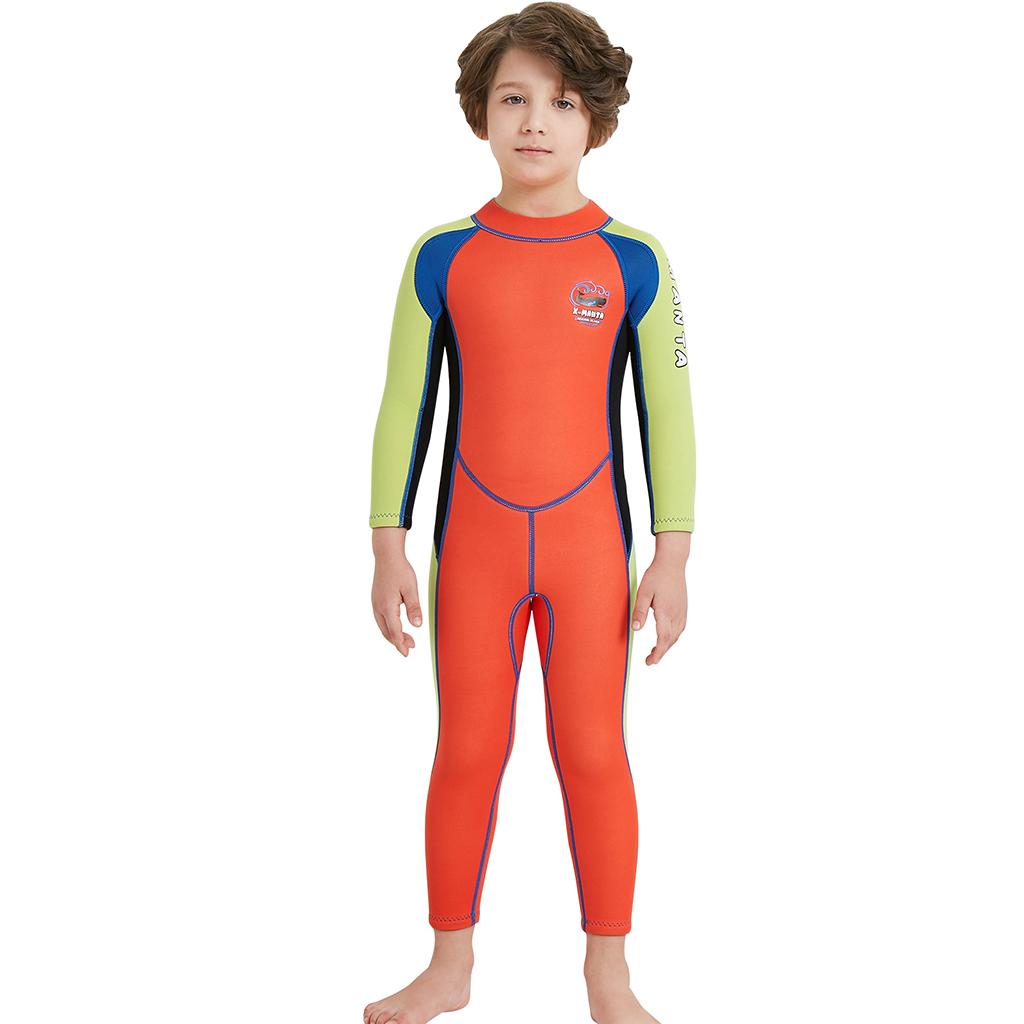 2.5mm Neoprene Kids Full Body Long Sleeve Diving Swimming Suit S Orange