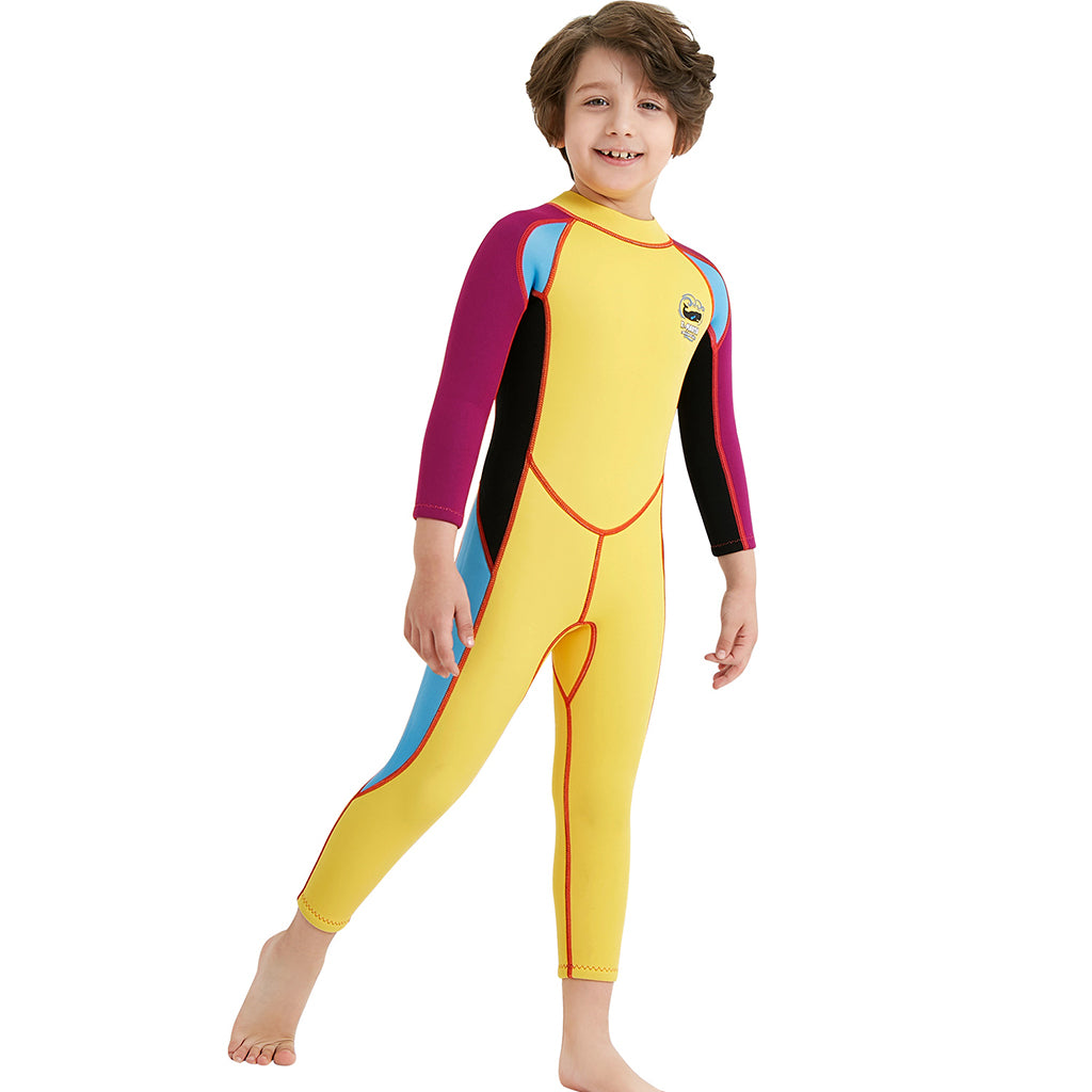 2.5mm Neoprene Kids Full Body Long Sleeve Diving Swimming Suit XL Yellow
