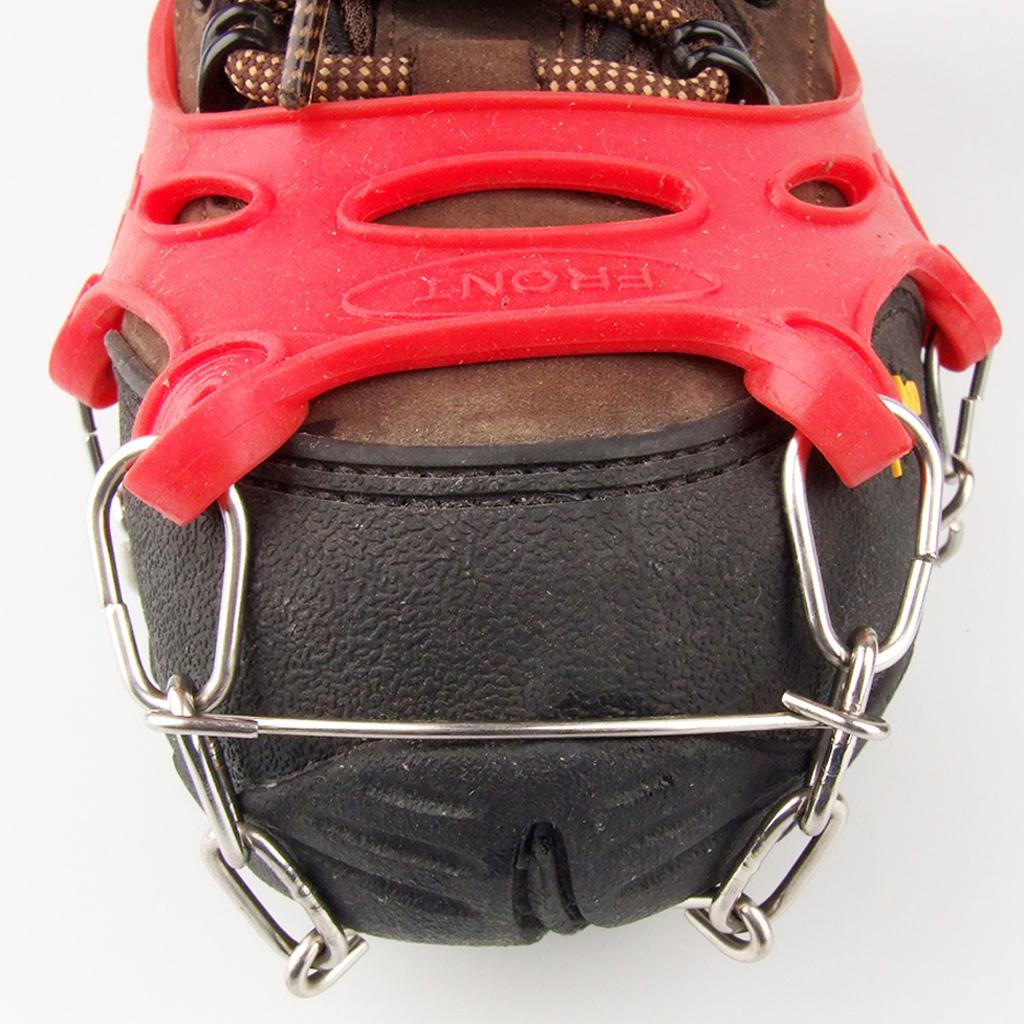 11 Teeth Anti Slip Ice Snow Shoe Spikes Grips Crampon Cleats Red EU 28-39