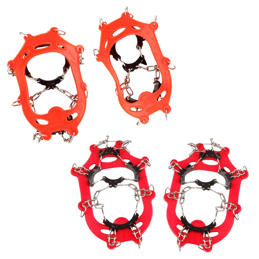 11 Teeth Anti Slip Ice Snow Shoe Spikes Grips Crampon Cleats Red EU 28-39