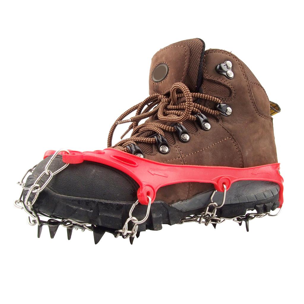 11 Teeth Anti Slip Ice Snow Shoe Spikes Grips Crampon Cleats Red EU 28-39