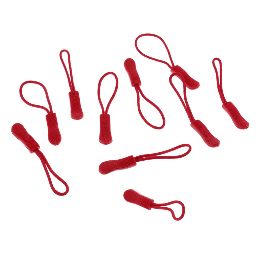 10Pcs Plastic Zipper Pull Cord Zip Puller Slider for Clothes Bags Dark Red