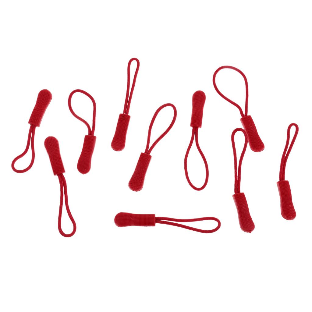 10Pcs Plastic Zipper Pull Cord Zip Puller Slider for Clothes Bags Dark Red
