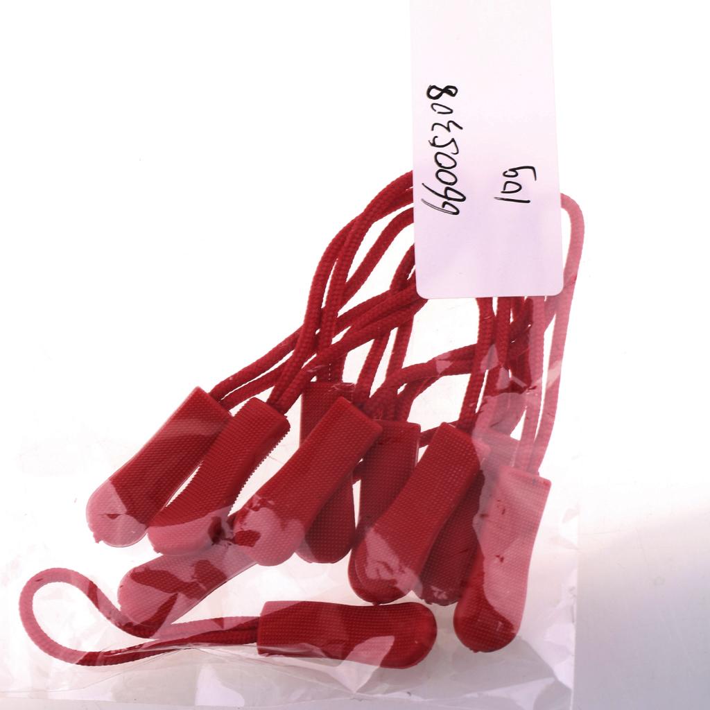 10Pcs Plastic Zipper Pull Cord Zip Puller Slider for Clothes Bags Dark Red