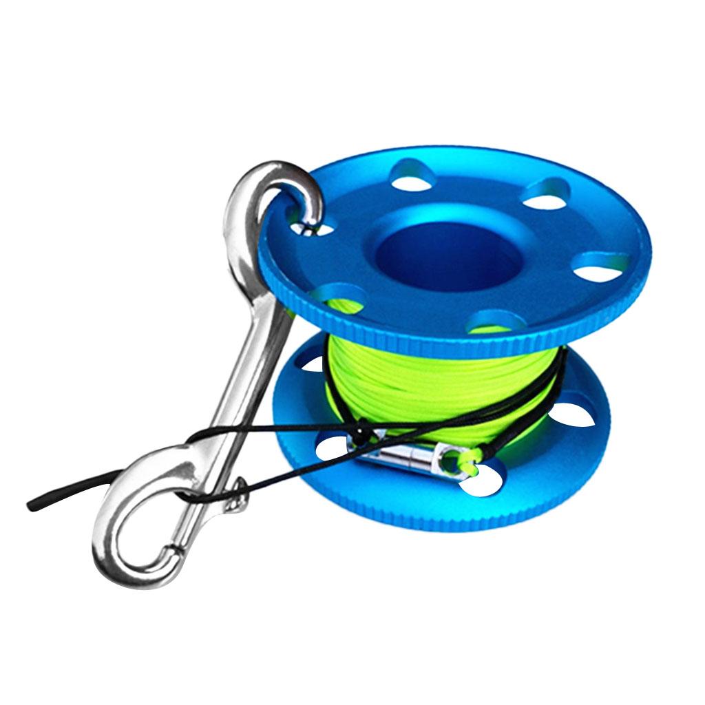 Scuba Diving Diver Aluminum Alloy Finger Spool Reel with 20m Line Bolt Snap