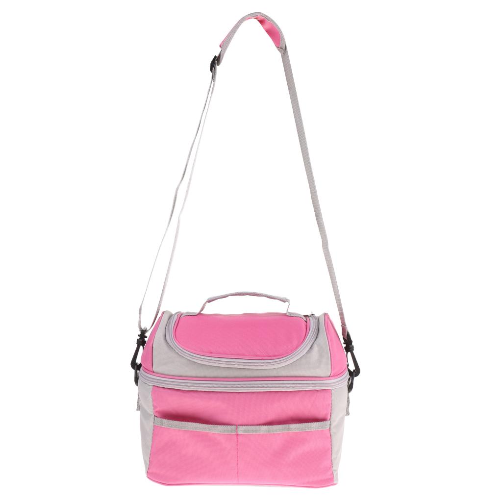 Large Insulated Lunch Bag Cooler Tote Lunch Box with Shoulder Strap pink