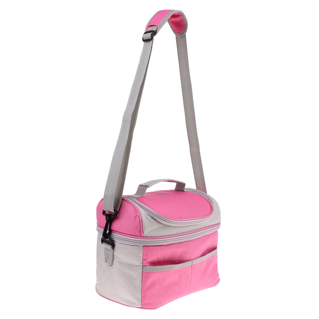 Large Insulated Lunch Bag Cooler Tote Lunch Box with Shoulder Strap pink