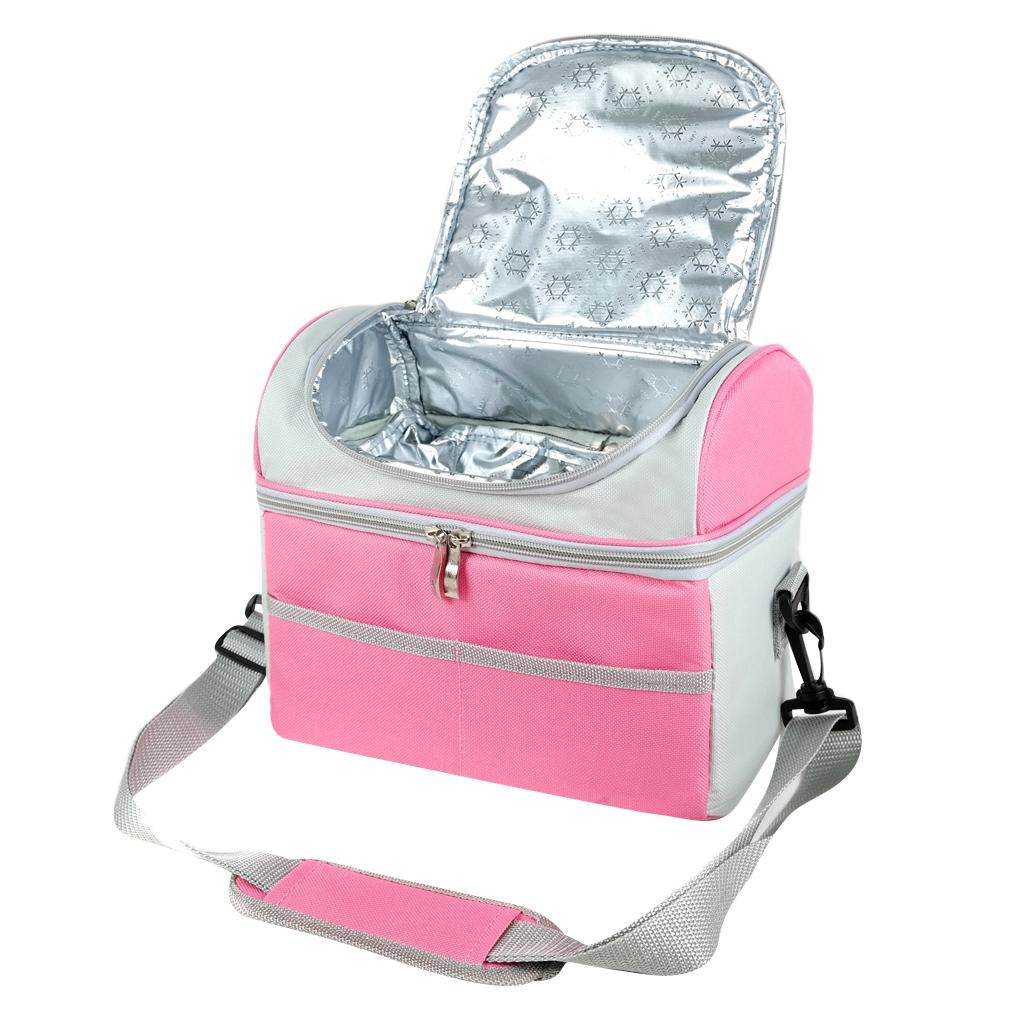 Large Insulated Lunch Bag Cooler Tote Lunch Box with Shoulder Strap pink