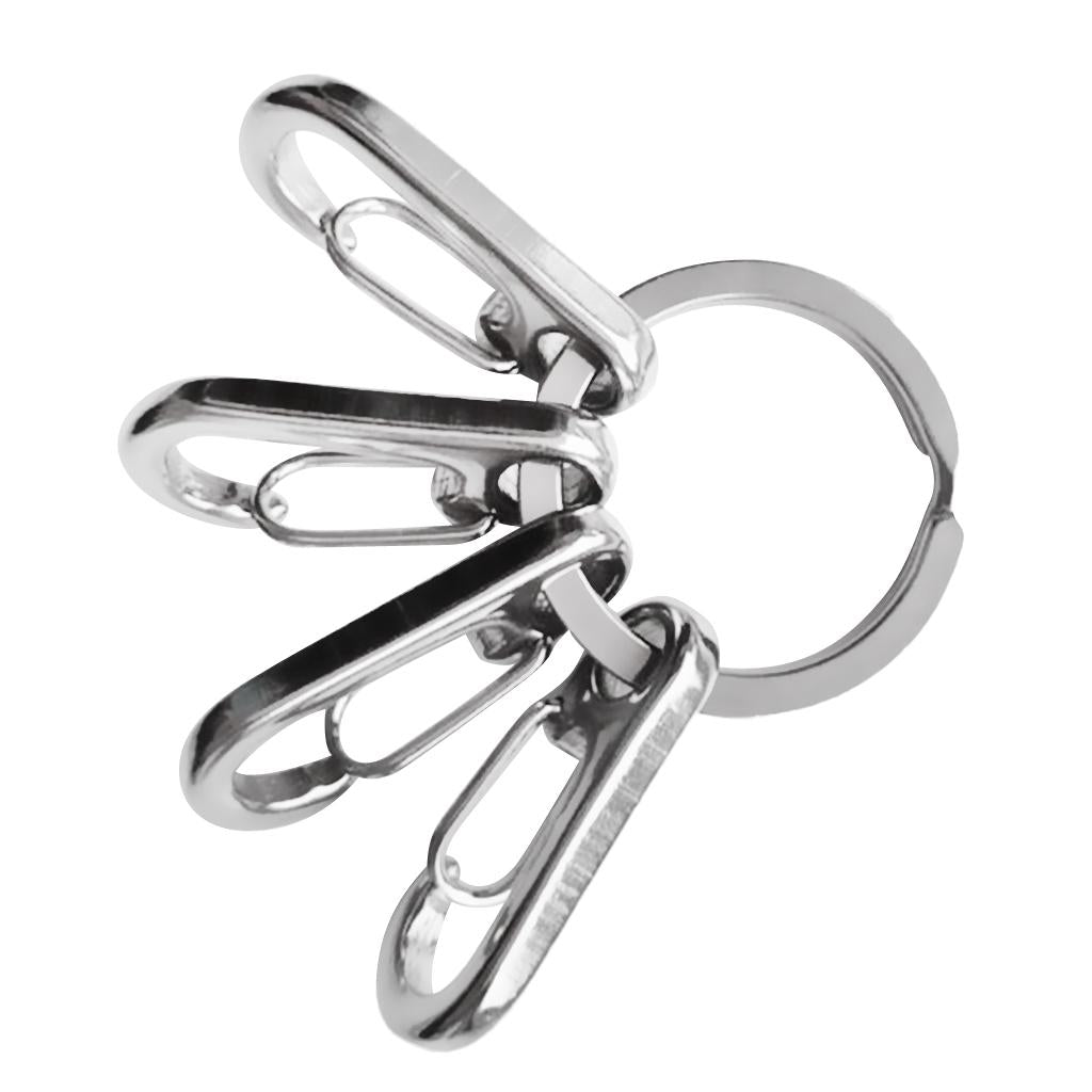 Stainless Steel 316 Key Ring Keychain Split Ring with 4 Hang Buckles Clips