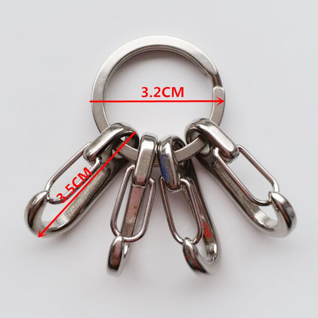Stainless Steel 316 Key Ring Keychain Split Ring with 4 Hang Buckles Clips