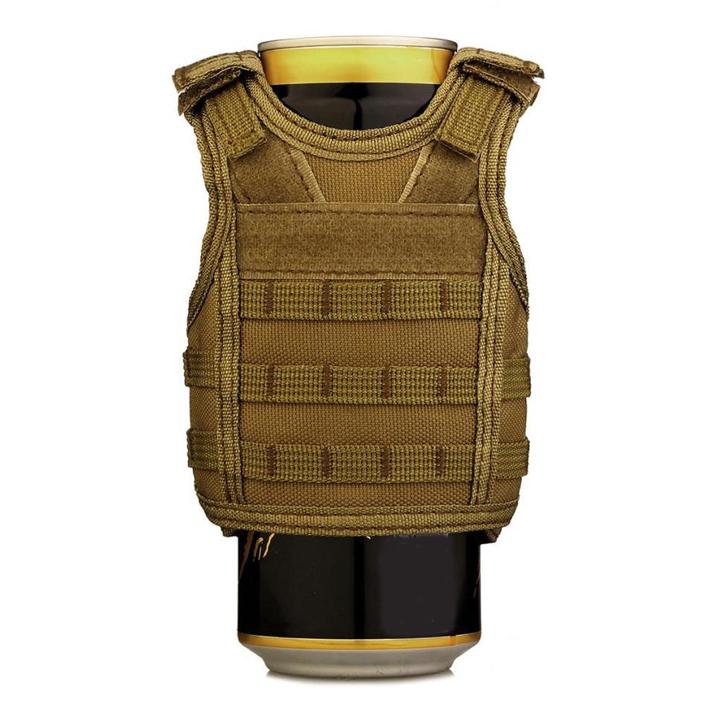 Mini MOLLE Vest Style Beer Sleeve Bottle Stubby Holder brown