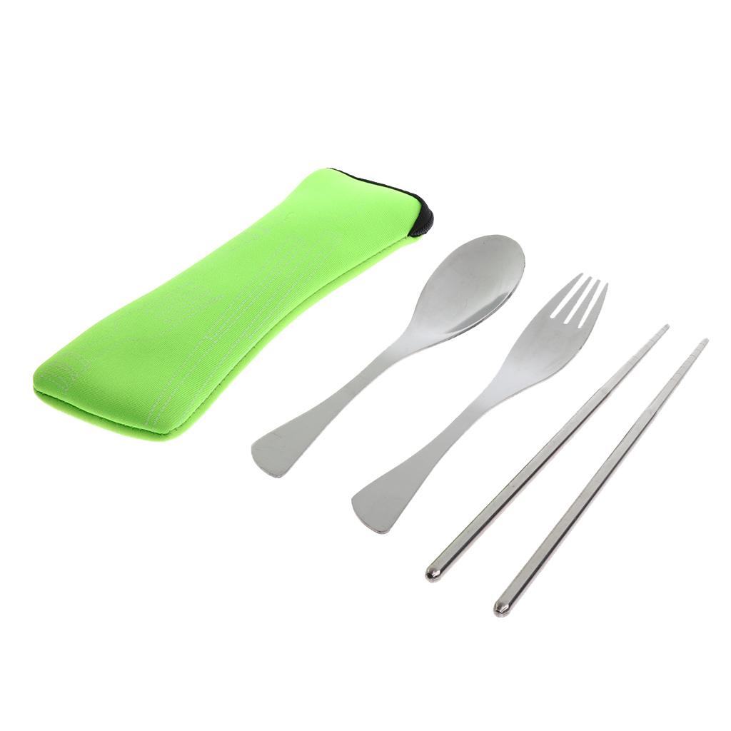 Camping Cutlery Set Portable Tableware Picnic Travel BBQ Fluorescent Green