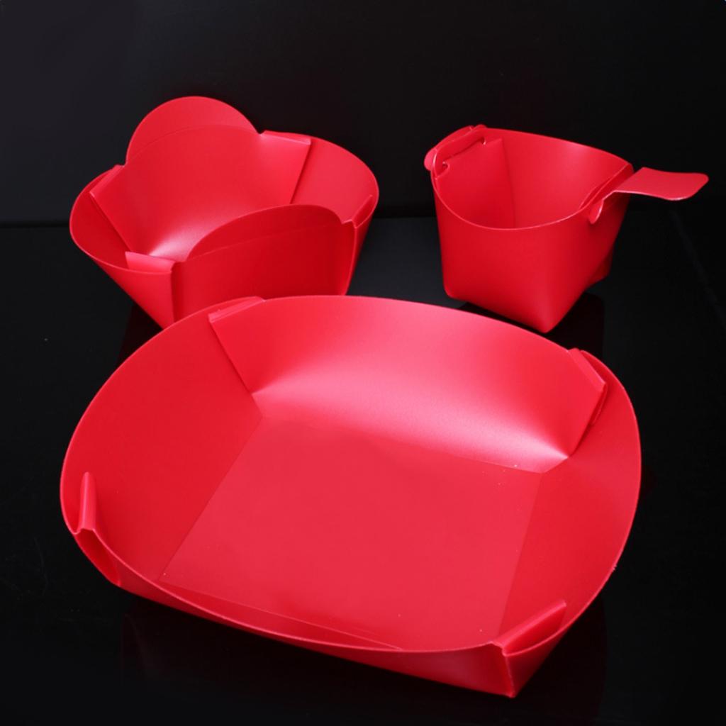 3 Pieces Kit Camping Picnic Folding Cup Bowl Plate Tableware Dinnerware Red
