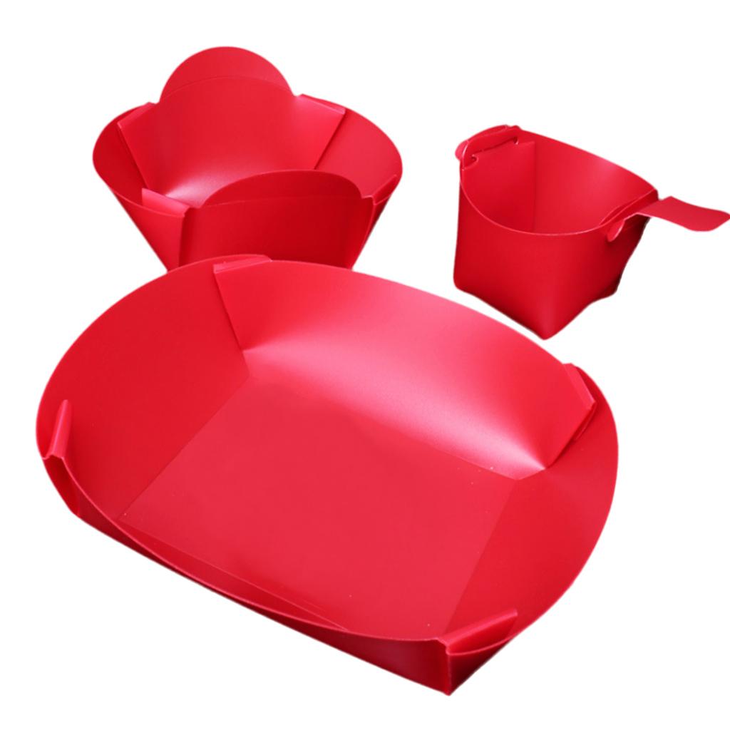 3 Pieces Kit Camping Picnic Folding Cup Bowl Plate Tableware Dinnerware Red