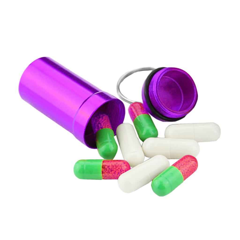 2pcs High Quality Aluminium Waterproof Key Ring Container Pill Storage Box Case Purple