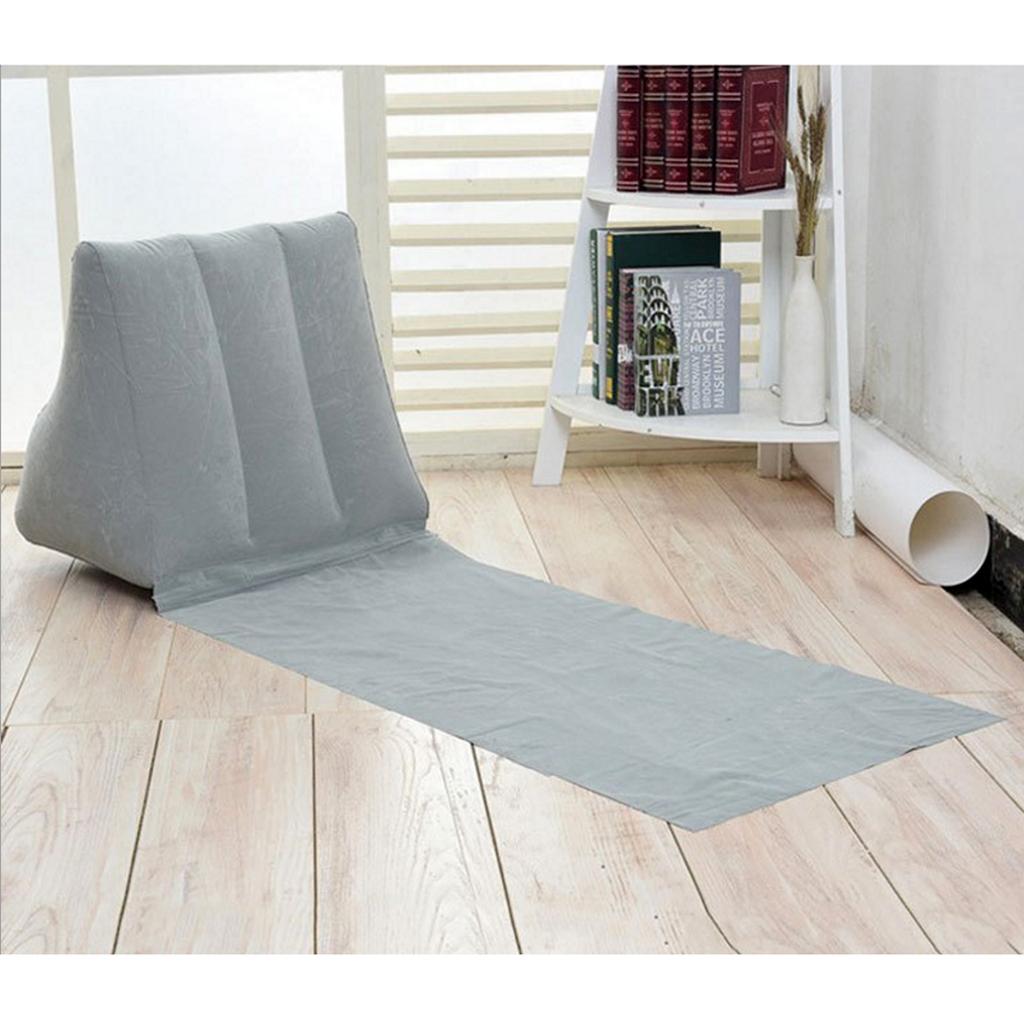 Inflating Beach Camping Lounger Back Pillow Cushion Chair Air Bed Gray