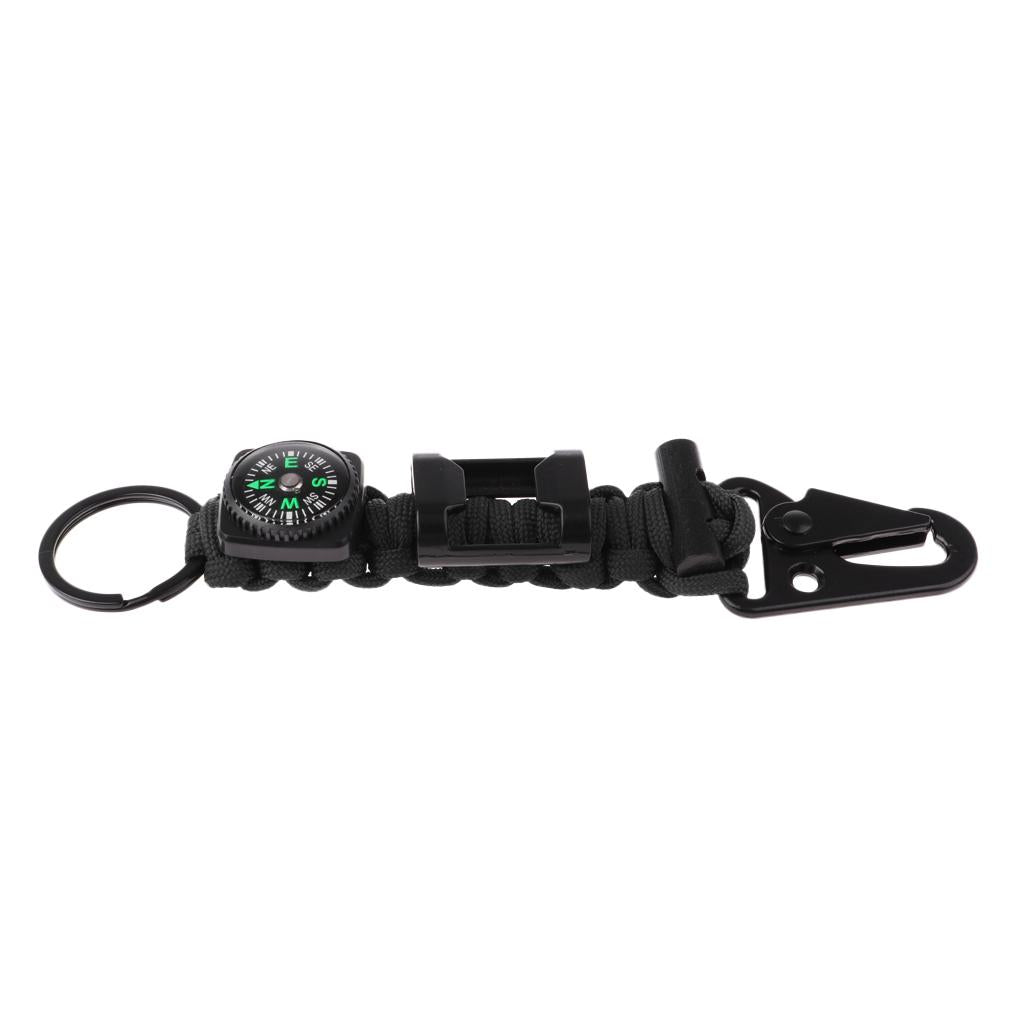 Outdoor Parachute Cord Lanyard w/ Compass Keychain Bottle Opener Black