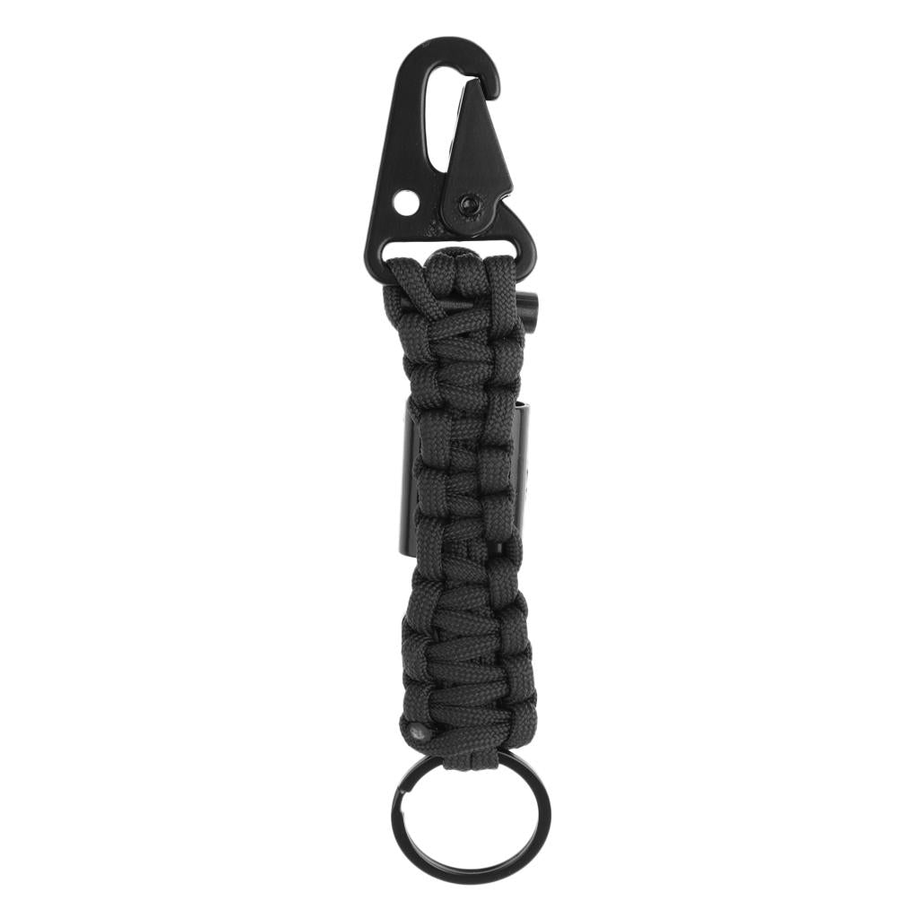Outdoor Parachute Cord Lanyard w/ Compass Keychain Bottle Opener Black