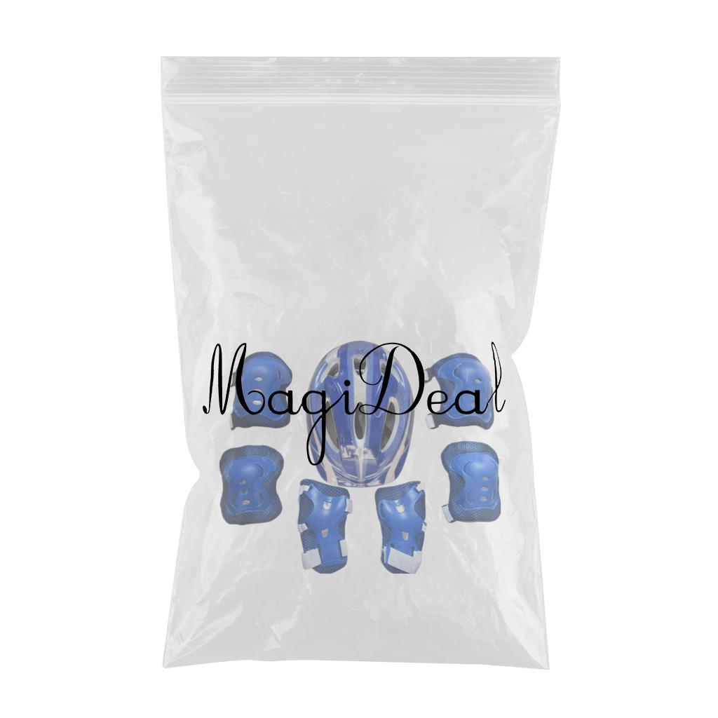 7 Pieces Kids Roller Skating Helmet Knee Elbow Wrist Pads Set dark blue