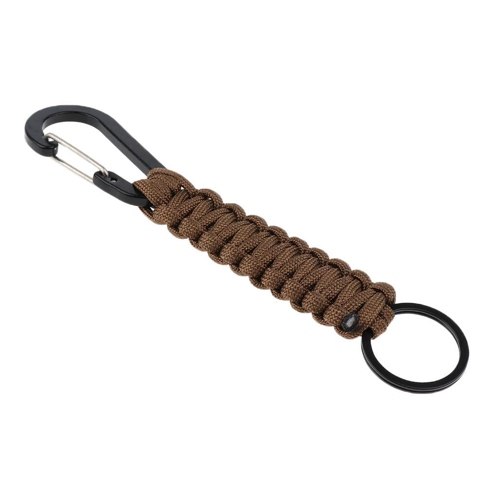 Outdoor Camping Hiking Molle 7 Strand Paracord Keychain Carabiner Brown