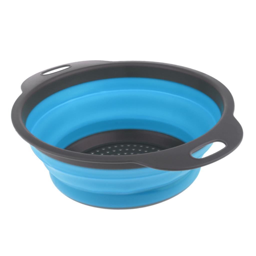 Camping Hiking Collapsible Colander Kitchen Folding Strainer Basket S Blue