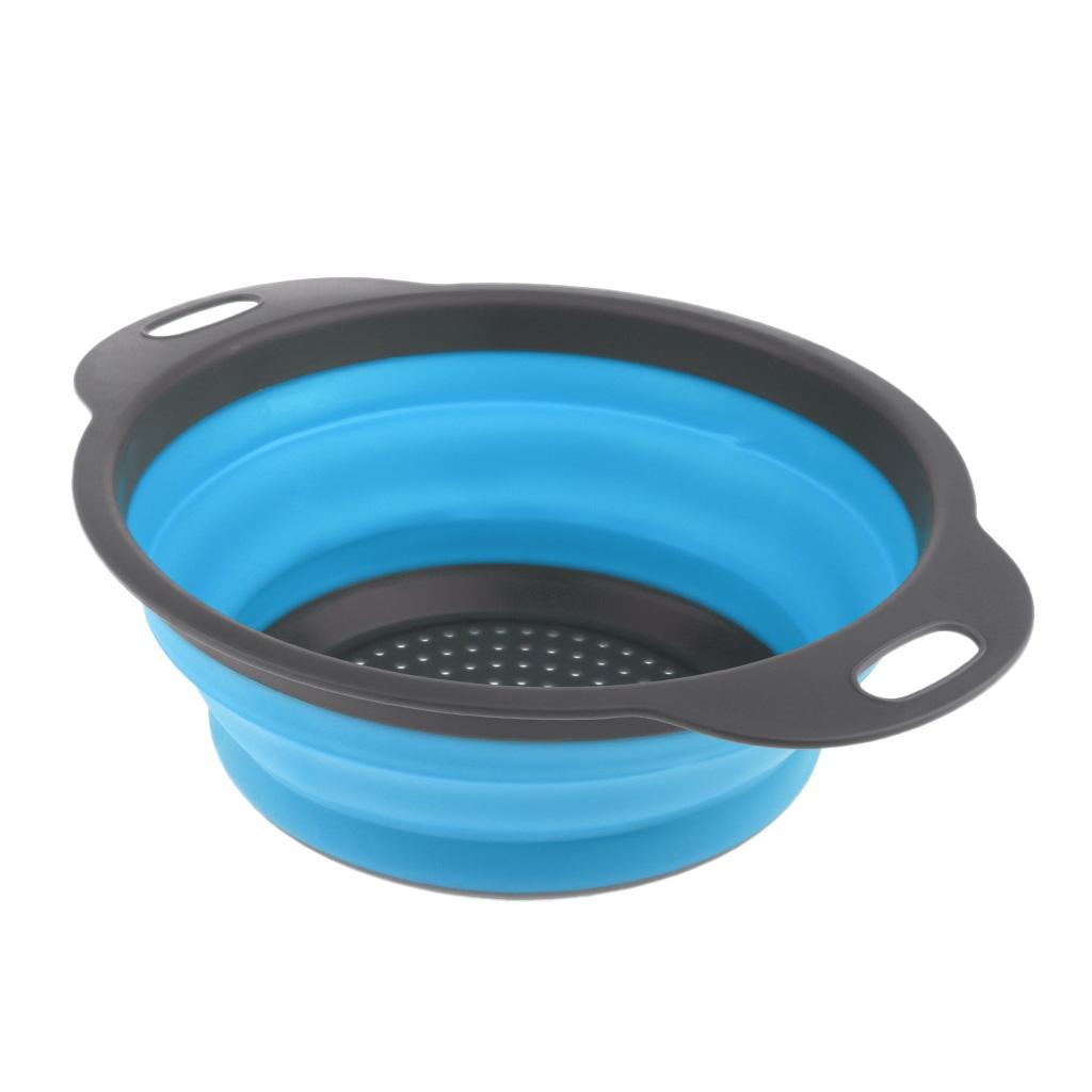 Camping Hiking Collapsible Colander Kitchen Folding Strainer Basket S Blue