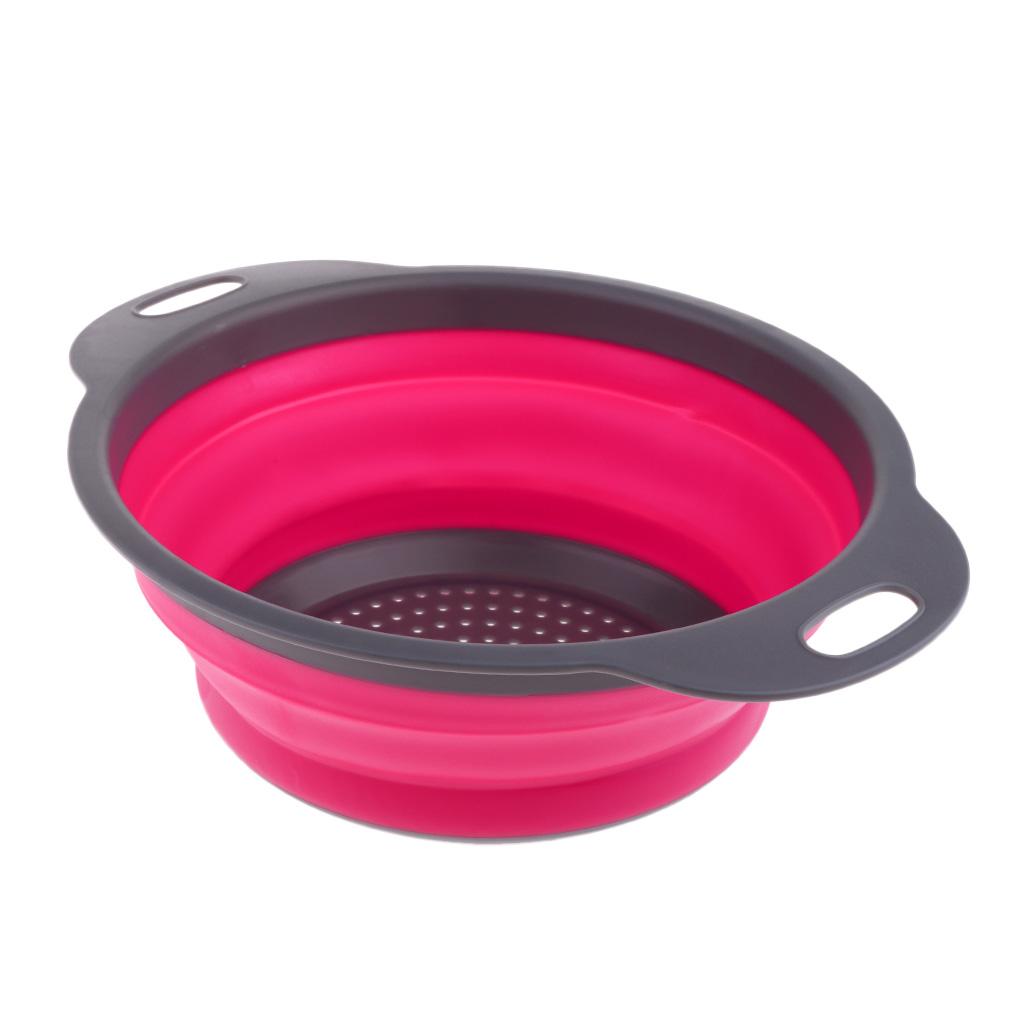 Camping Hiking Collapsible Colander Kitchen Folding Strainer Basket L Rose
